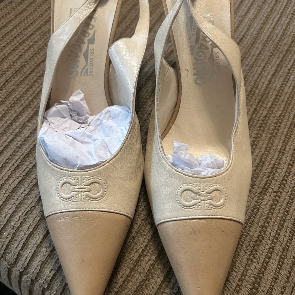 Salvatore Ferragamo color block sling backs vintage rare